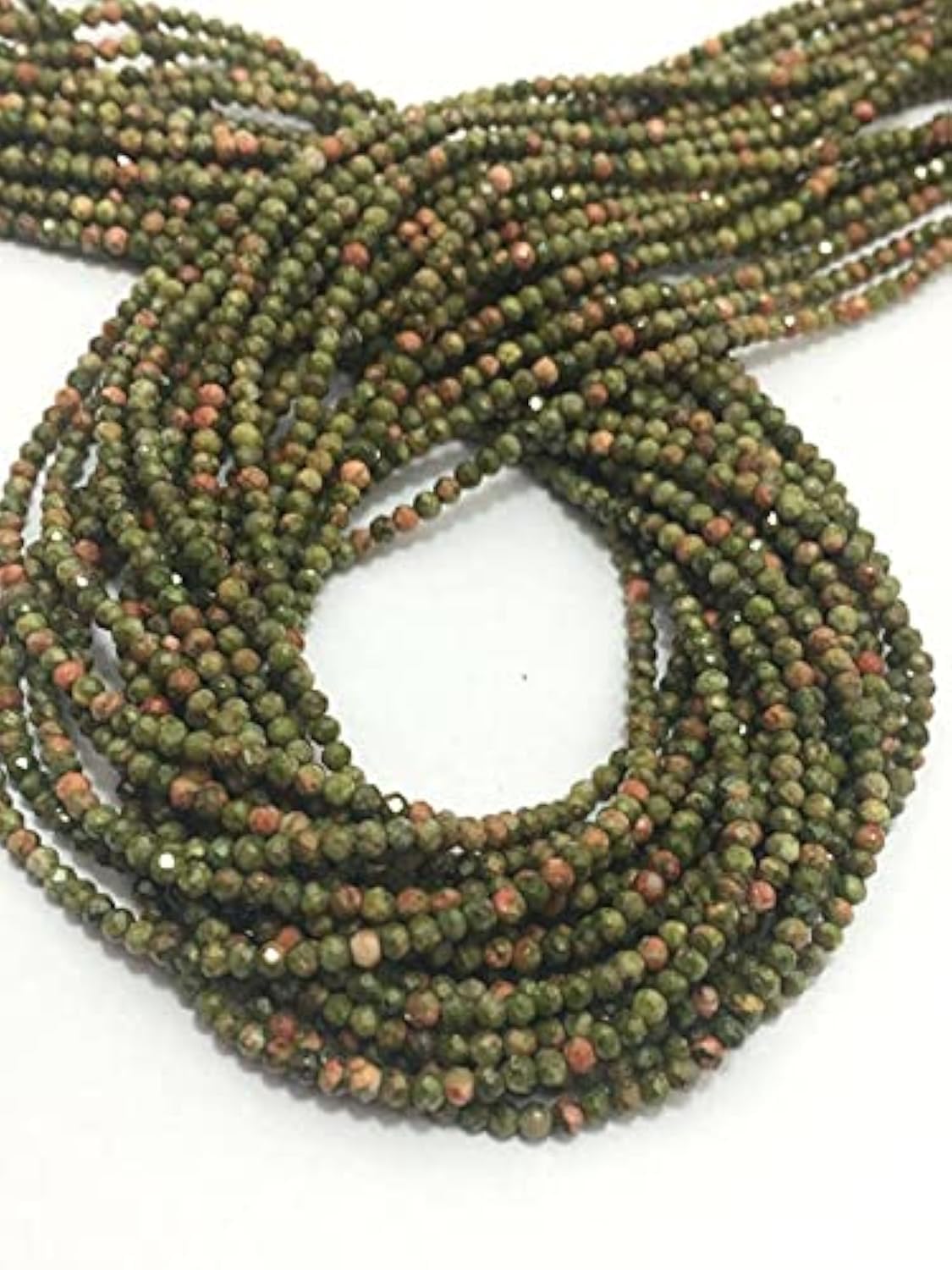 Perles Unakite 2mm micro facettées pour création de bijoux en gemmes