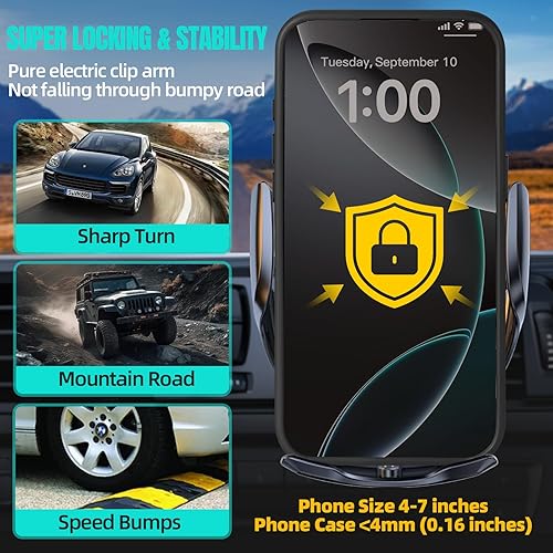 Miniatura 5 de Cargador inalámbrico para automóvil, carga rápida máxima de 15 W, sujeción automática de carga, soporte de teléfono con detección, apto para iPhone