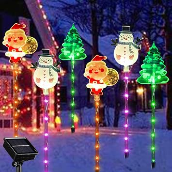 6pcs Solar Christmas Lights Outdoor, with Snowman & Christmas Tree & Reindeer & Santa Claus, 49.5cm LED Waterproof Solar Xmas Lights for Outdoor Decoration, for Porches Trees Pathway B