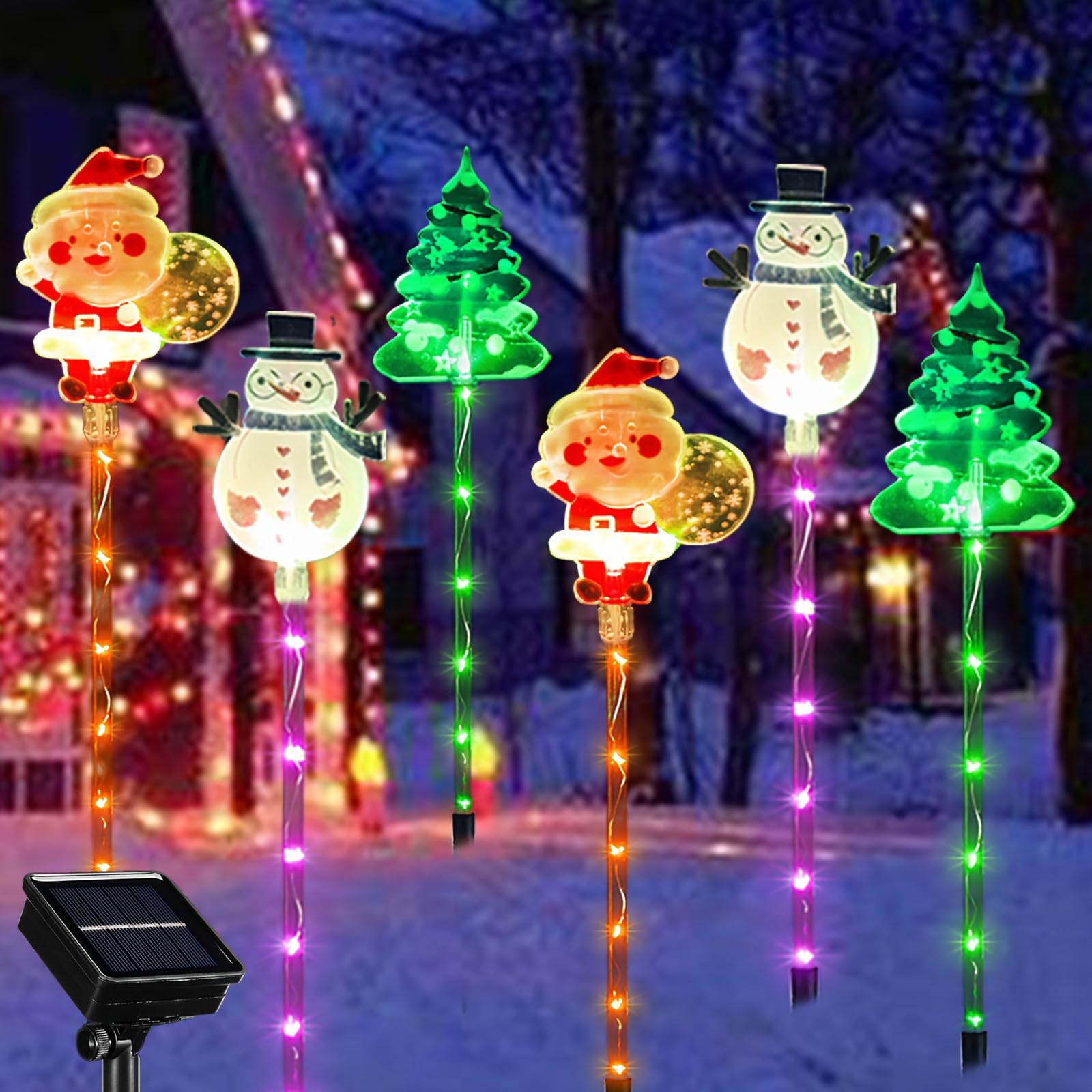 Uoaesr B 6Pcs Moving Solar Christmas Lights Outdoor, Ip65 Waterproof Led Decor With Stakes, Garden Lawn Decorative Light, Christmas Decor Snowman & Lanterns For Garden, Pathway & Patio (B)