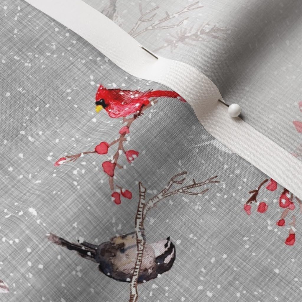 Spoonflower Fabric - Birds Gray Bird Sparrow Winter Cardinal Christmas Tree Snow Robin Printed on Cotton Poplin Fabric by The Yard - Sewing Shirting Quilting Dresses Apparel Crafts