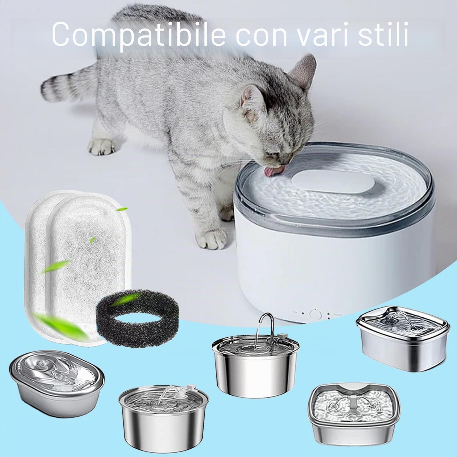 Filtri per Fontana per Gatti, 32 Pezzi Filtri Fontanella per Gatti, Filtro di Ricambio per Fontana, Filtri di Ricambio per Fontana per Gatti in Acciaio Inossidabile 108/3,2 L e 2 l Gatti e Cani
