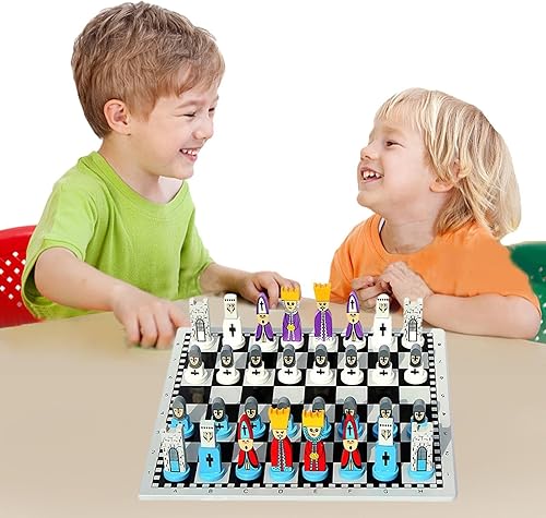 Miniatura 9 de Juego de ajedrez de madera, juego de ajedrez de madera de dibujos animados, juguete educativo interactivo para padres e hijos, juego de mesa de