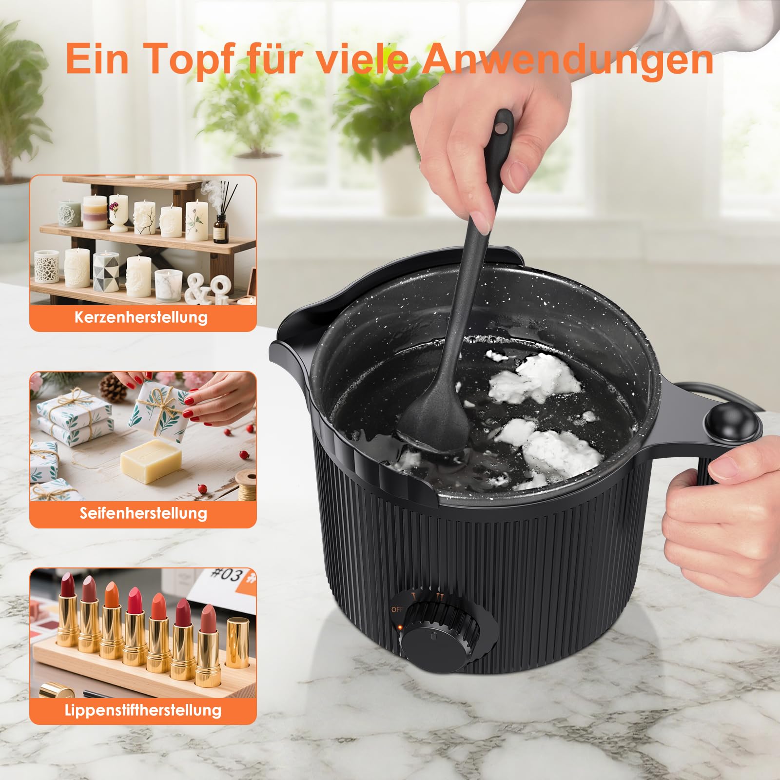 Venpow Wachsschmelztopf Kerzen selber machen Set für Erwachsene Anfänger inkl Wachsschmelzer Rührlöffel Thermometer Docht