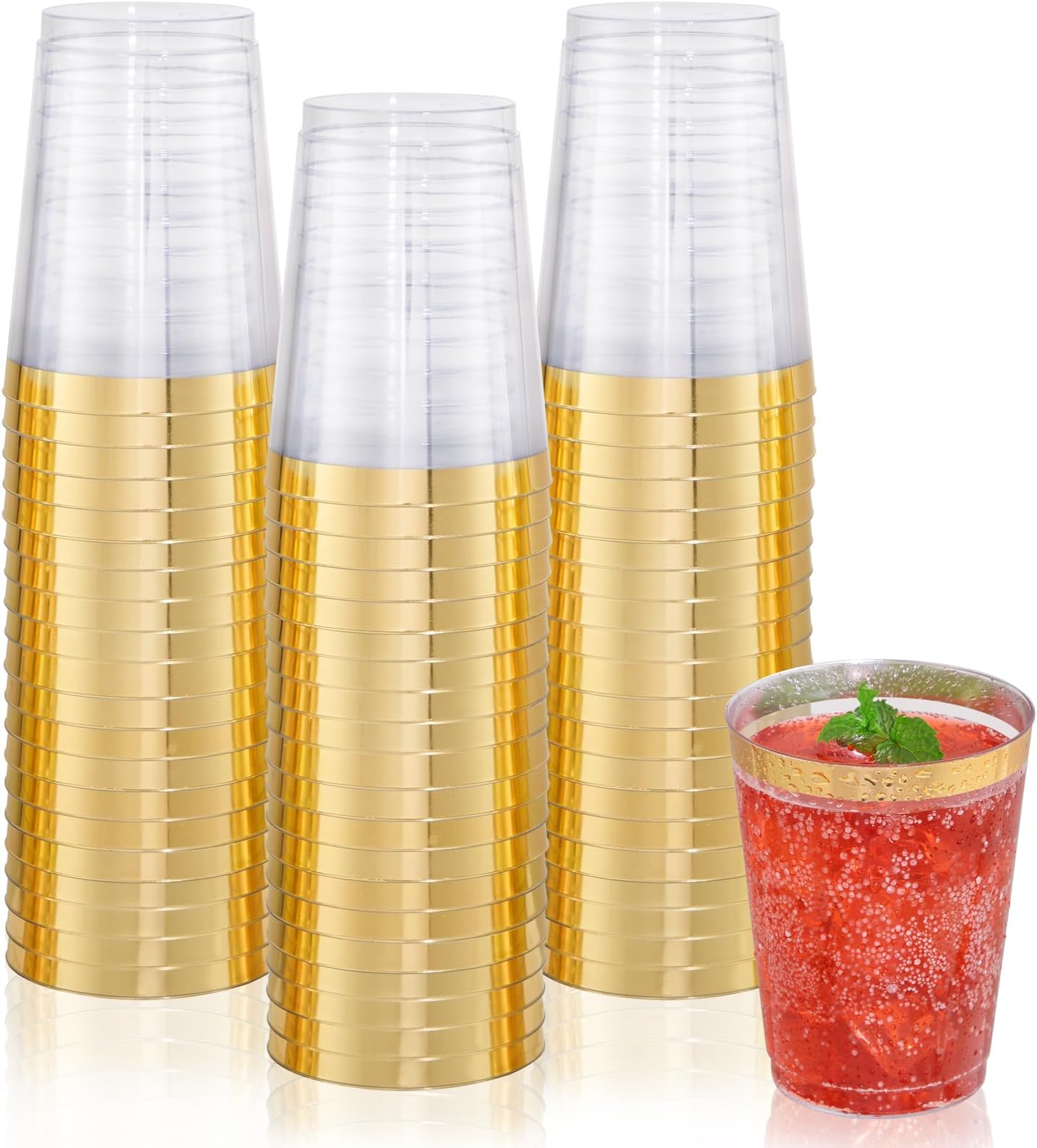 Rose Gold Plastic Cups 12 oz. 50 Pack Hard Clear Plastic Cups Disposable Party