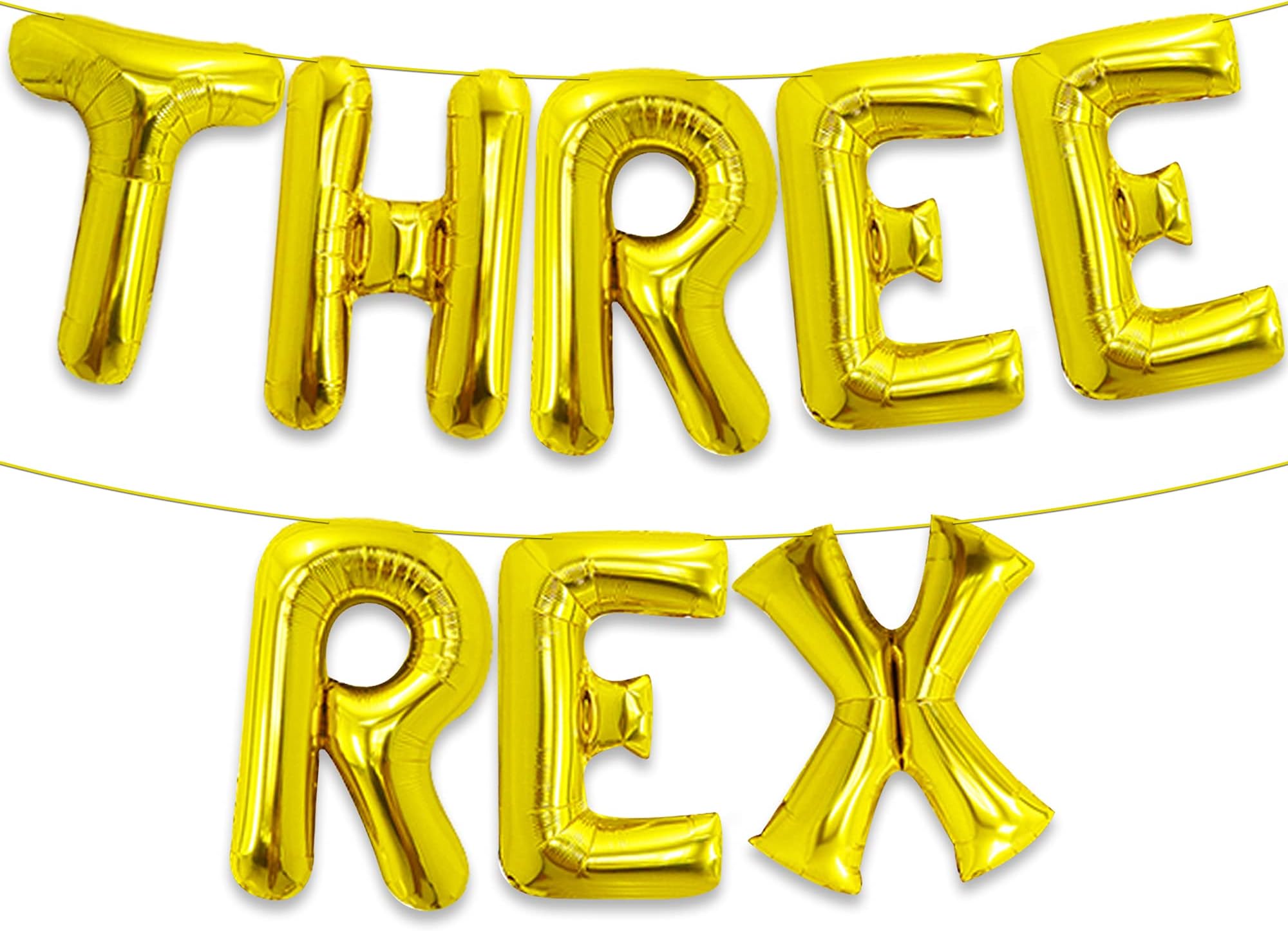 KatchOn , Huge Gold Three Rex Balloons - 16 Inch | Gold Three Rex Birthday Party Decorations | 3 Rex Birthday Decorations | Three Rex Birthday Decorations | Dinosaur Birthday Decorations
