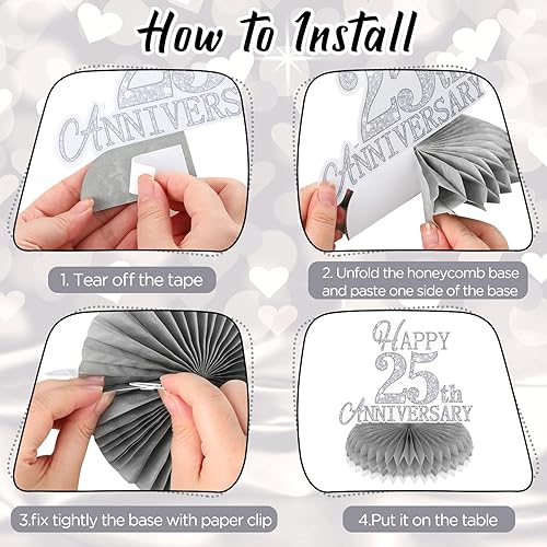 Miniatura 3 de 9 piezas de decoraciones de aniversario de boda 25 de plata, aniversario de boda, centro de mesa de panal de abeja, decoración de mesa de