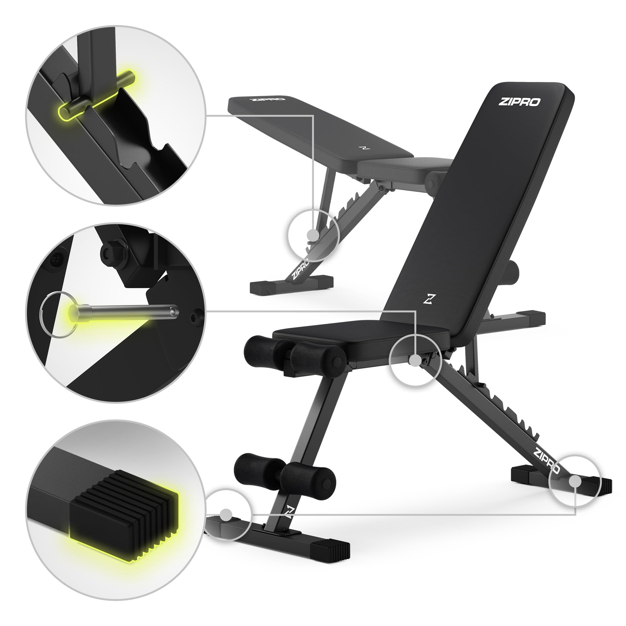 ZIPRO Panca Palestra Multifunzione Pesi Addominali Regolabile Fitness Schienale 7 Livelli Seduta Inclinabile Declinabile Robusta 300kg Banco Allenamento Domestico Casa Full Body - Stride Nero