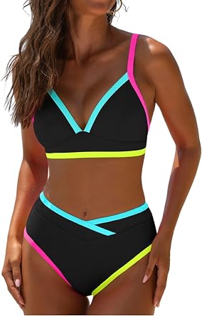 popvil 2 Piece Swimsuit for Women Neon High Waisted Bikini Sets