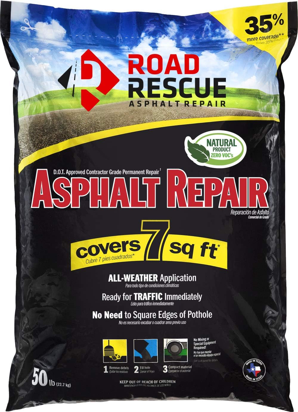 Road Rescue 50 lb Black Asphalt Repair - Cold Patch Pothole Filler for Driveways & Parking Lots