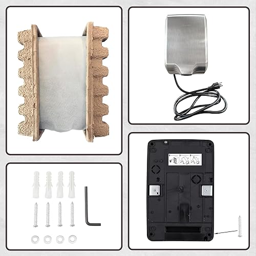 Miniatura 6 de Secador de manos para baño comercial, certificado UL y compatible con ADA, ventilador de mano eléctrico automático, interruptor de aire Acero