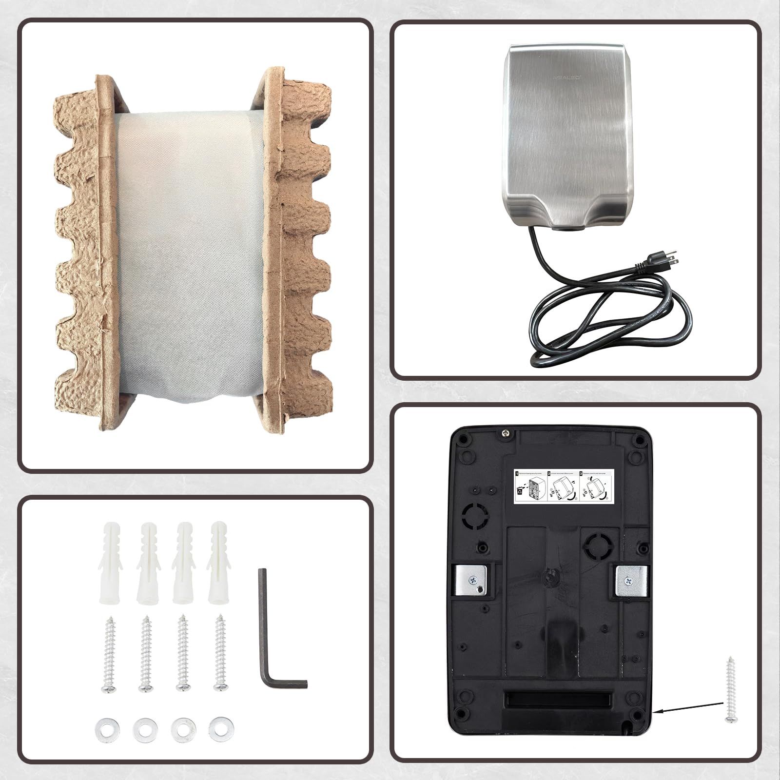 Secador de Manos eléctrico automático Fino y Compatible con ADA para baños o baño, Interruptor de Encendido y Apagado, Alta Velocidad, Cubierta cepillada SUS304, Montaje en Pared.