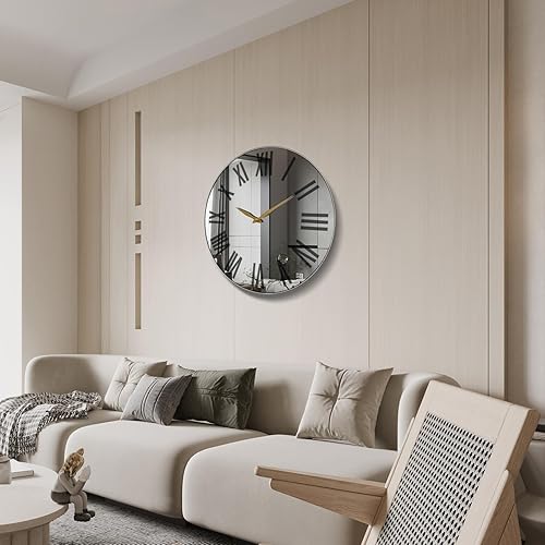 Miniatura 5 de Reloj de pared de espejo grande de 20 pulgadas, relojes de pared decorativos de metal para decoración de sala de estar, decoración de pared moderna