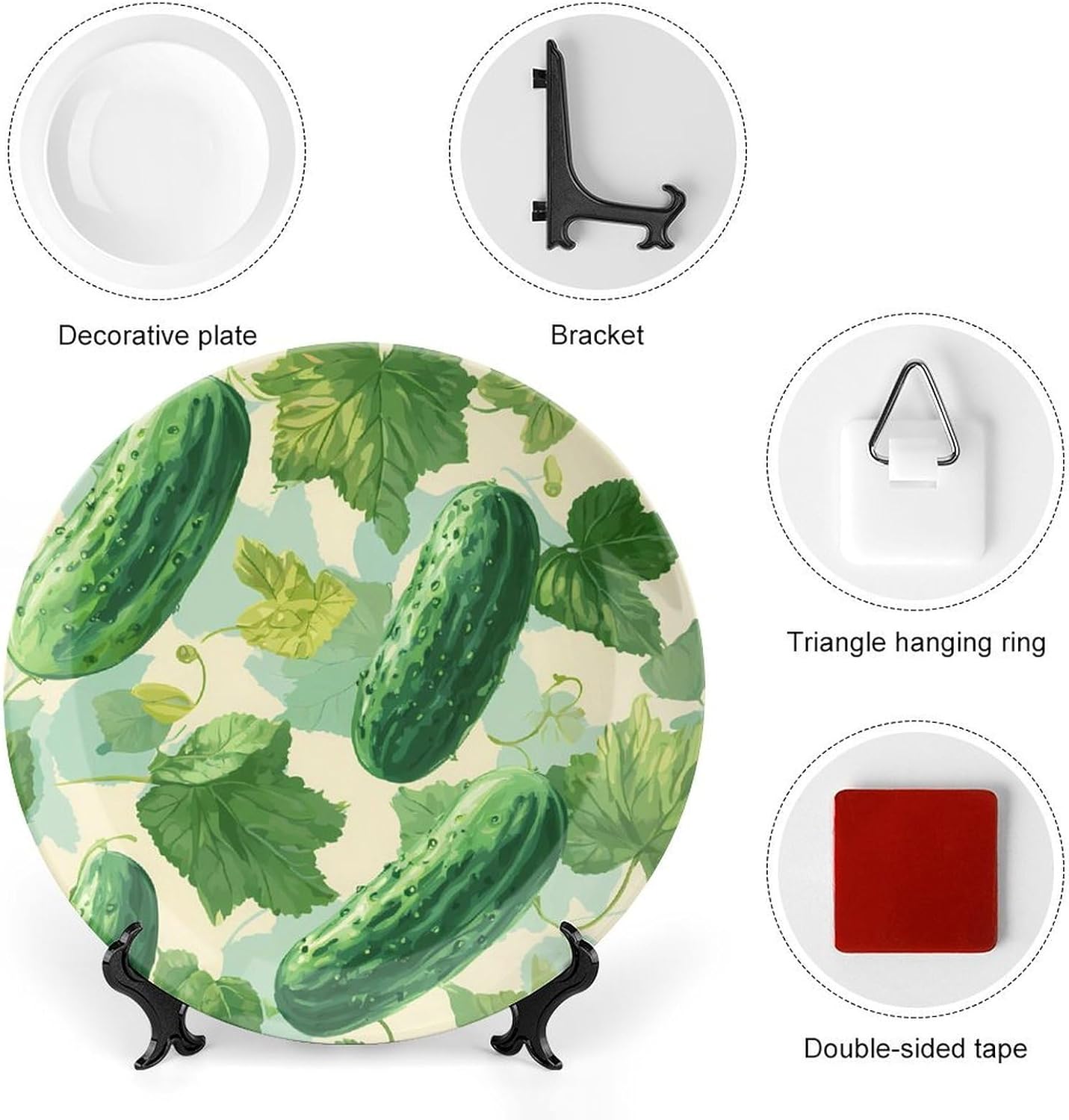 Cucumber Pickles Leaves Decorative Plates for Display Ceramic Plate Tray with Stand Hanger Home Decor