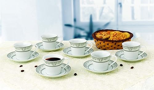 Miniatura 4 de World Gifts Juego de tazas y platillos de espresso para capuchino, café con leche, café moca, plateado floral, 2 onzas, juego de 6