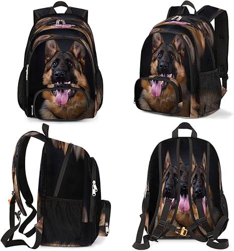 Miniatura 7 de Mochila escolar con diseño de pastor alemán para perros, adolescentes, niñas, niños, mochila escolar para computadora de hombro, senderismo,