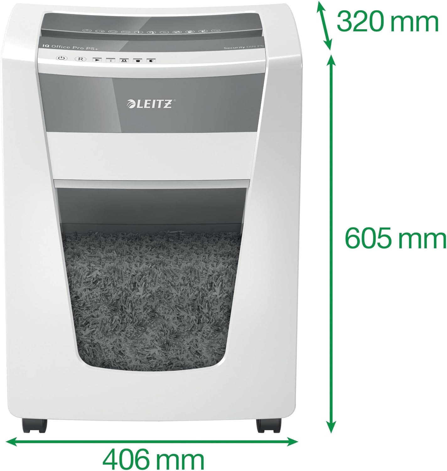 Leitz IQ Office Pro P5+ Shredder with dimensions indicated