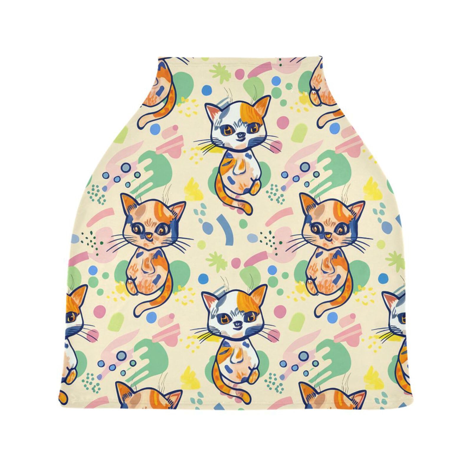 Nesatuwa Baby Car Seat Cover Cute Cartoon Cat Breastfeeding Covers Stretchy Breathable Multi-Use Cover Carseat Canopy for Girls and Boys