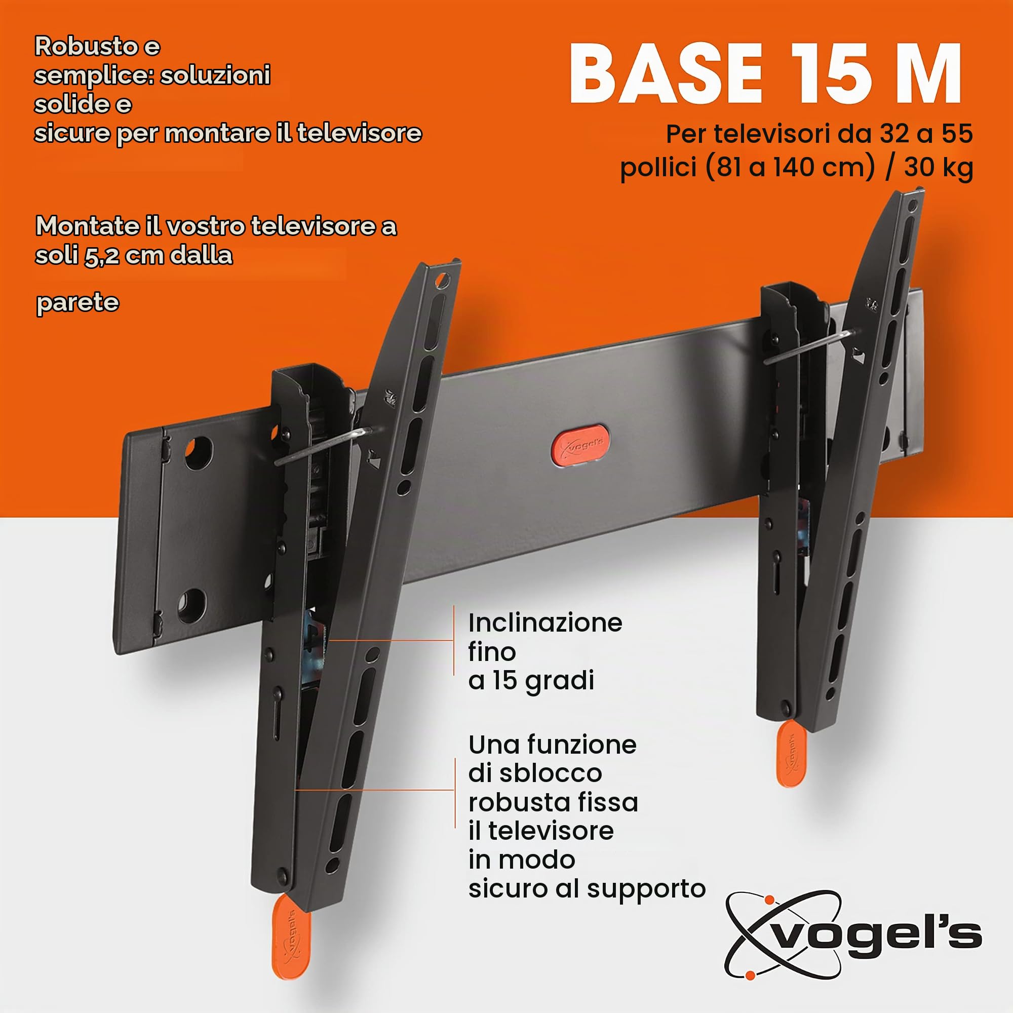 Vogel's BASE 15 M, Supporto da Parete per TV da 32-55 Pollici, Inclinabile, Max 30 kg e fino a VESA 400x400