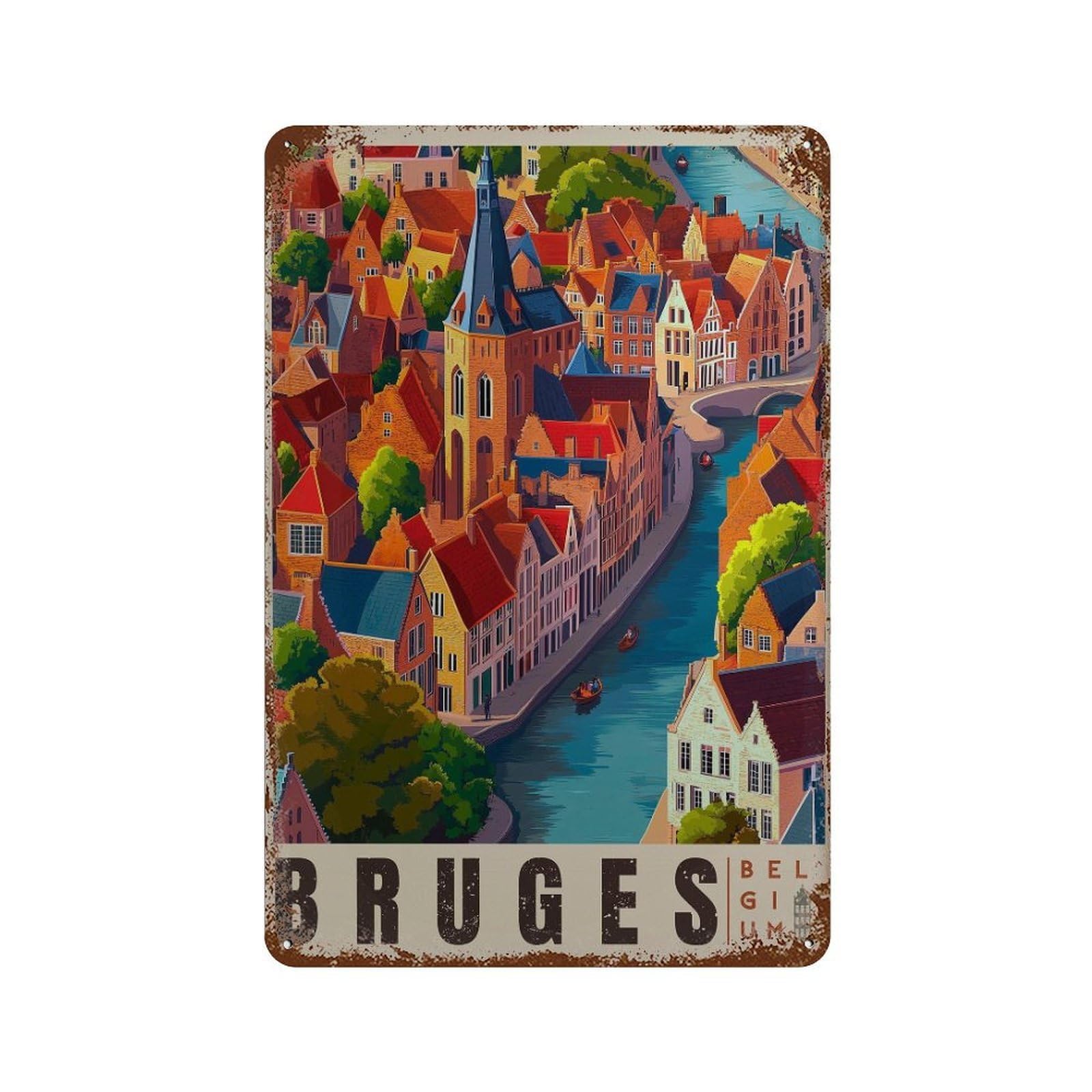 xiaoxiaoshen Bruges Belgium Travel Europe Wall Decor Art Metal Tin Poster Modern Home Decor Art Home Bar Shop Decorations Vintage Sign 30x20cm