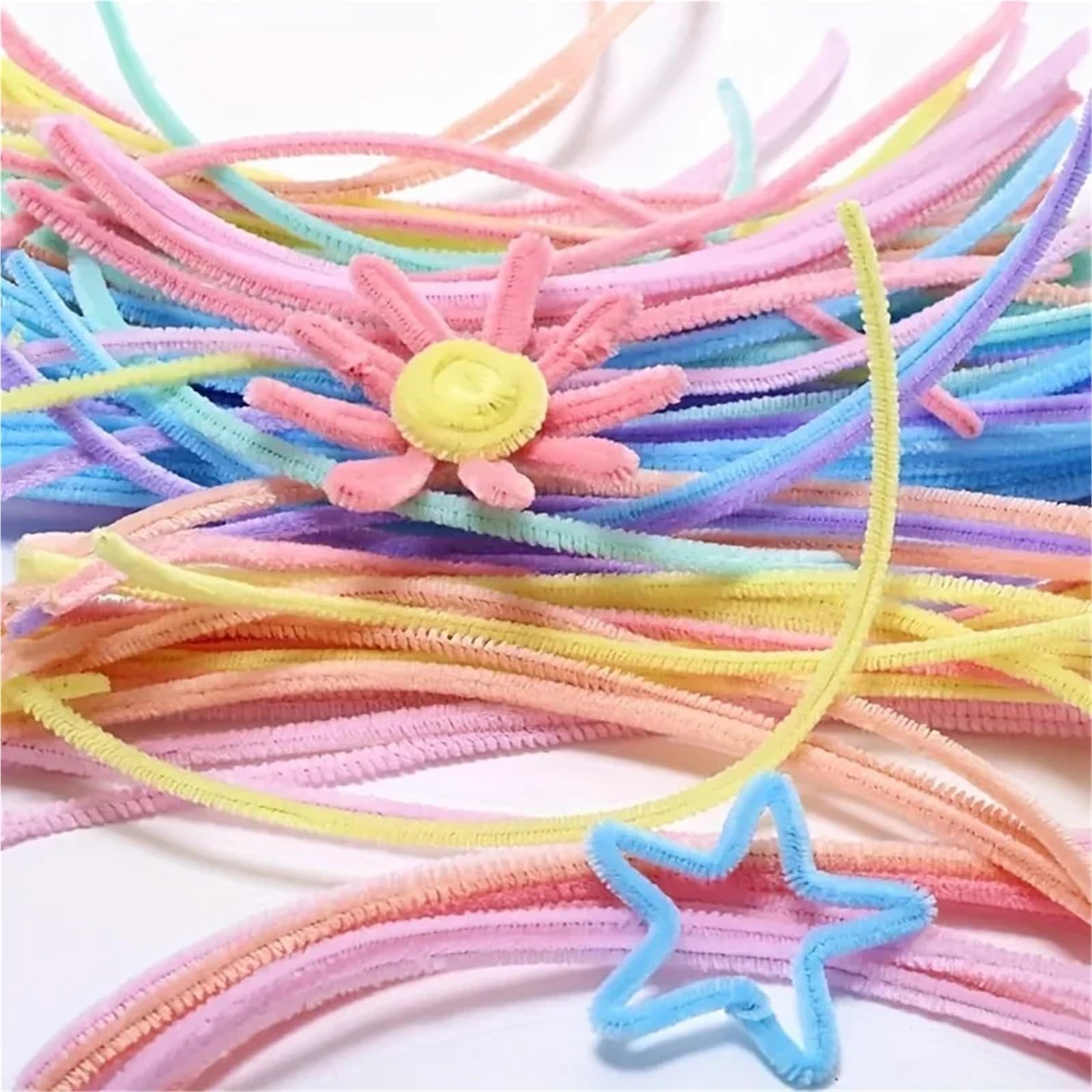 Scovolini Colorati Per Lavoretti 100/200/300 pz FAI DA TE Peluche Tinsel Stelo Wired Twist Stick Colorato Steli di Ciniglia Scovolino Striscia di Capelli Fatti A Mano(White,300pcs)