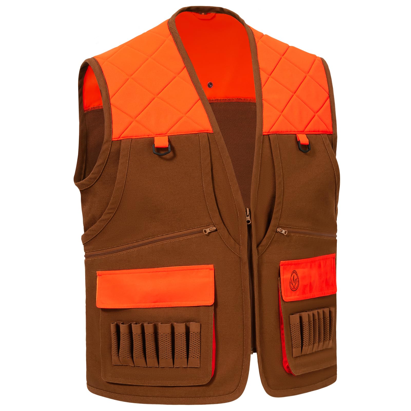 BASSDASH Gilet da caccia per uccelli con tasche multiple, arancione e marrone, resistente all'acqua, antistrappo, per uomini e donne