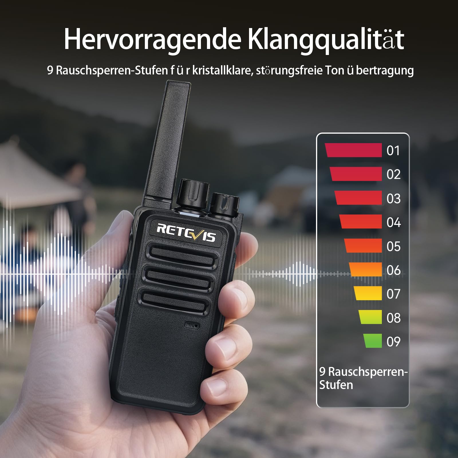 Retevis RT668 Walkie Talkie Professionali, Ricetrasmittenti PMR446, 1200mAh, VOX, Anticaduta, Antipolvere, Walkie-Talkie con Auricolareper per Sport All'aria Aperta,Escursionismo (Nero, 2 Pezzi)
