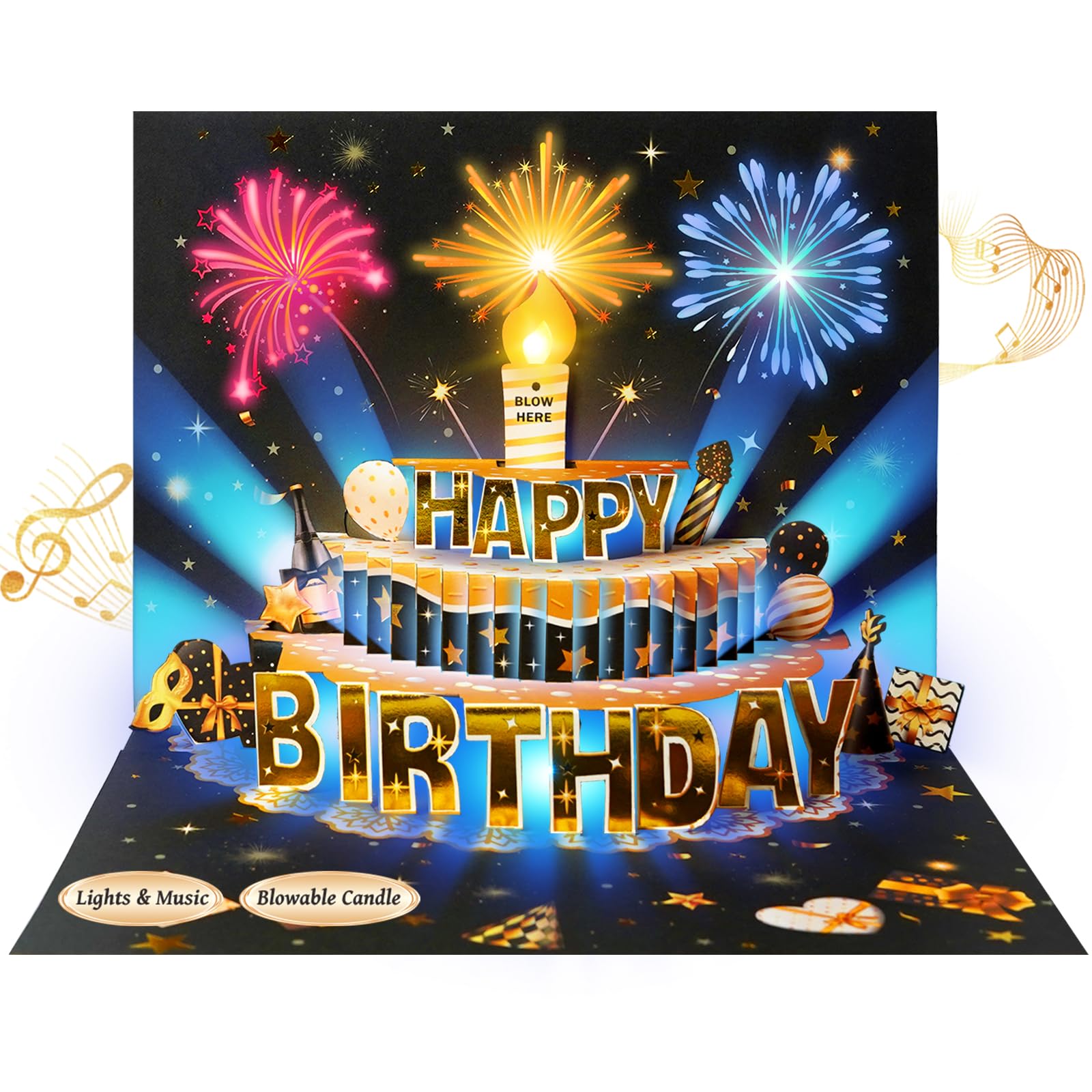 MZD8391 Tarjetas de cumpleaños emergentes 3D, tarjetas de cumpleaños con luces LED musicales, tarjetas de felicitación, regalos de cumpleaños para mamá, mujeres, hombres, niños, papá, padre, esposa