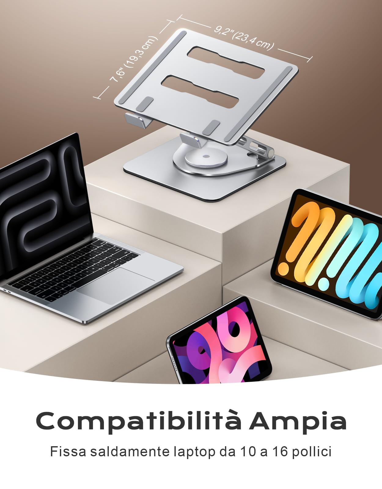 Glangeh Supporto PC Portatile [360° Rotante], Porta PC Portatile Ergonomico Regolabile con Supporto a Doppia Barra, Ventilazione e Dissipazione, Laptop Stand Compatibile con MacBook Air Pro (10-16")