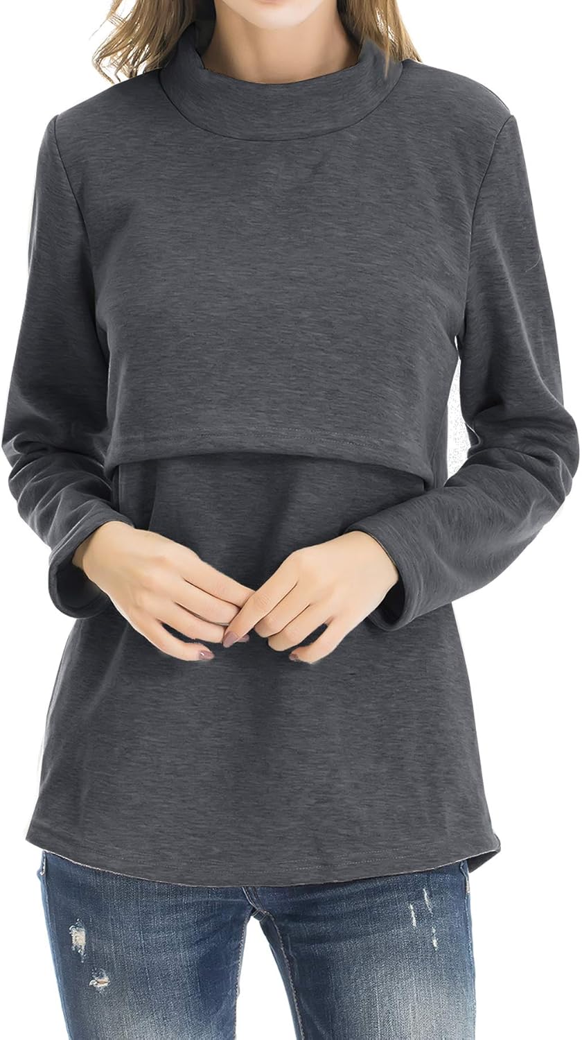 Smallshow Women's Fleece Nursing Tops Shirts Long Sleeve Breastfeeding Clothes