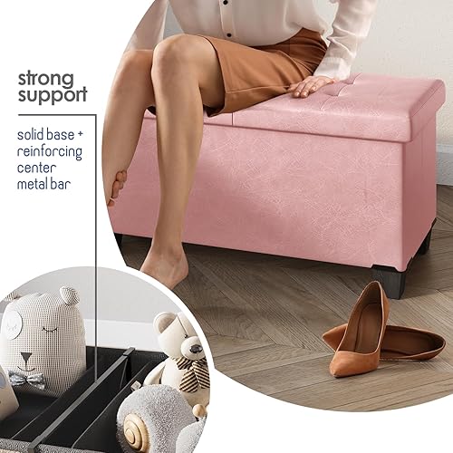 Miniatura 482 de Otomana plegable para dormitorio o sala de estar, con contenedores de almacenamiento, reposapiés para el extremo de la cama, soporta hasta 660 lb,