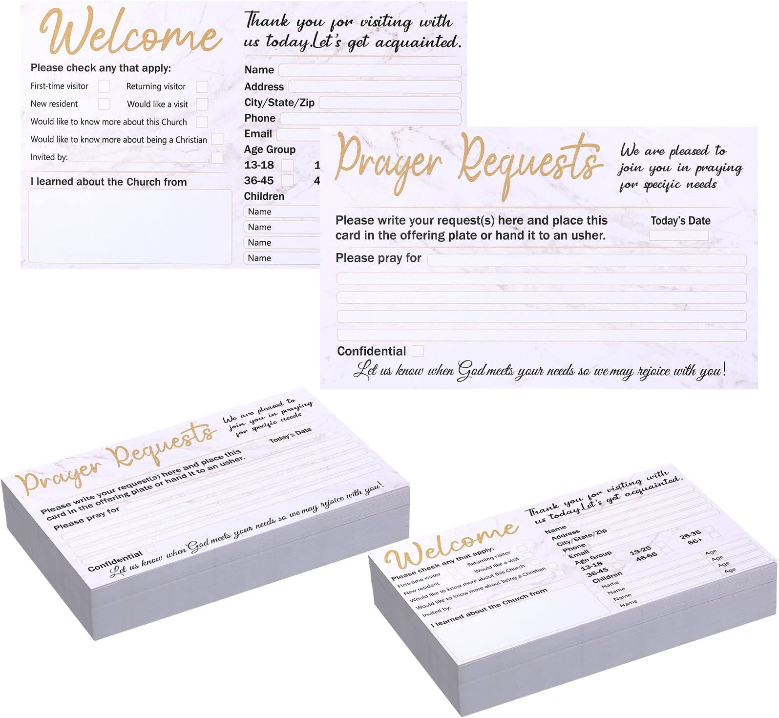 Fainne 200 Pack Church Visitor Cards 3 x 5 Inches Church Welcome Small Prayer Decorative Prayer Request Cards for Greeting Praying (Marble)