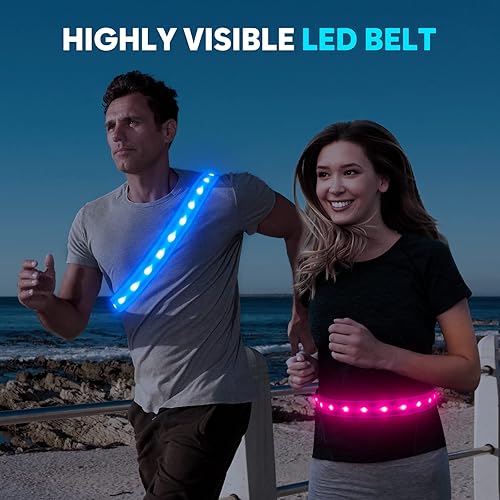 Miniatura 7 de Higo Cinturón LED para correr, cintura reflectante iluminada para actividades nocturnas, luz LED brillante para correr, ciclismo, senderismo,