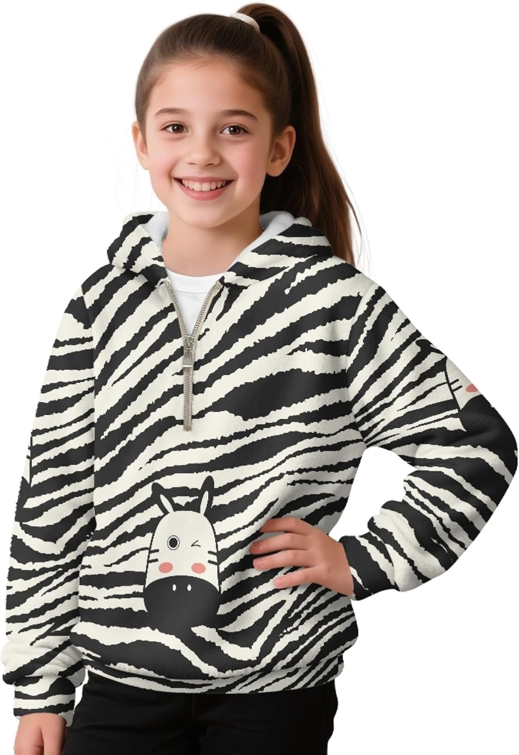 Hawapod Girls Half Zip Hoodie Print Comfortable Vacation Outdoor Long Sleeves Sweatshirt Hoodie With Pockets For Girl