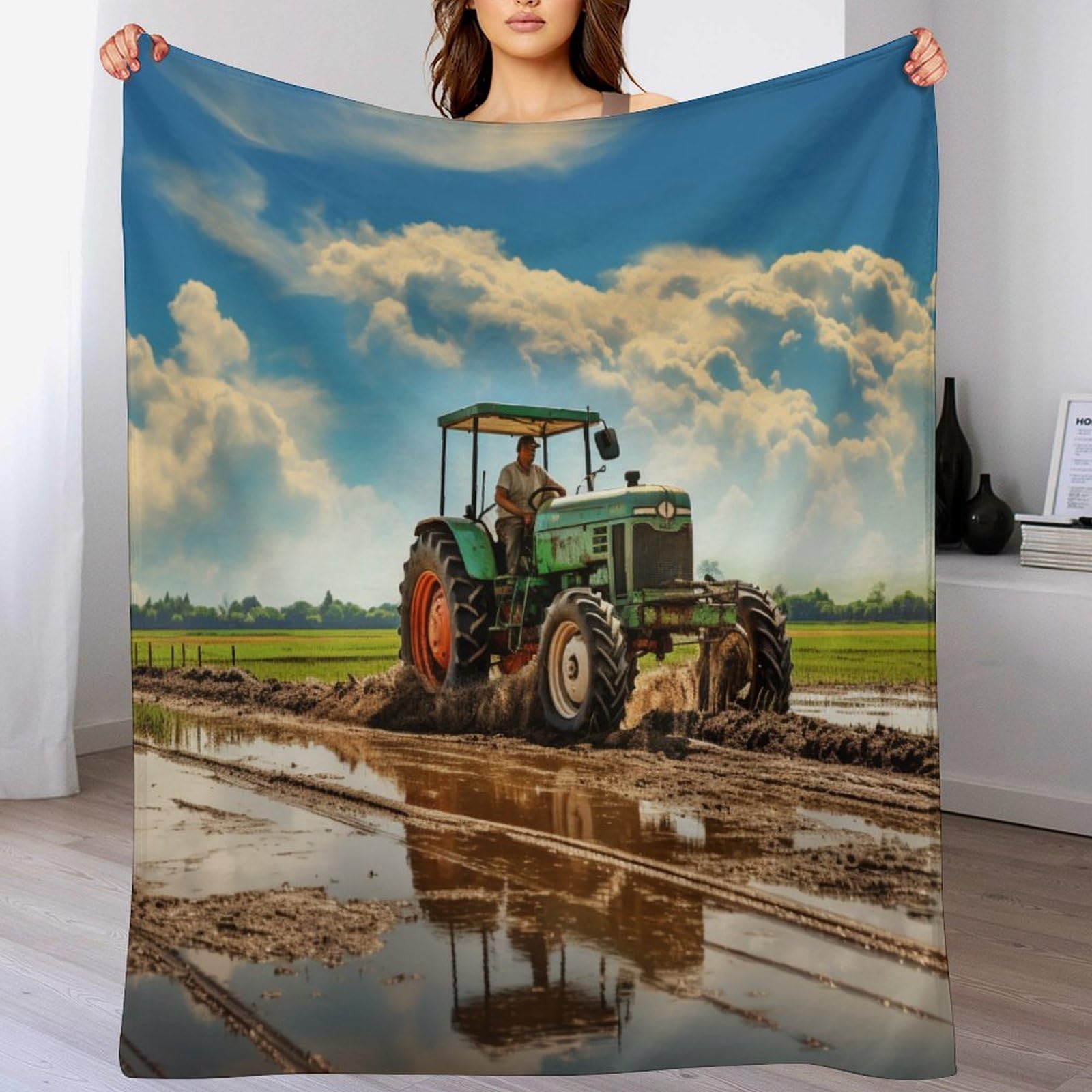 Couverture tracteur flannel douce et chaude 130x180cm lavable en machine