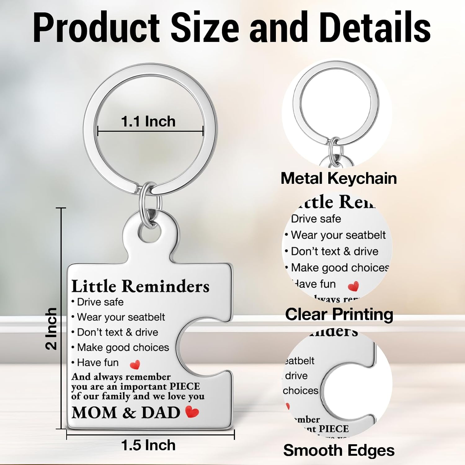Gifts for 16 Year Old Son Daughter, Drive Safe Puzzle Keychain for Teens Boys Girls Daughter Son, New Driver Gifts for Birthday Christmas - Silver image 2