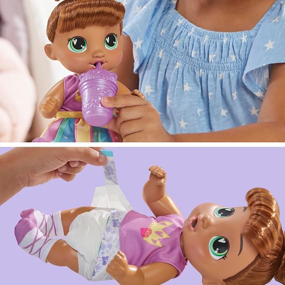 Baby Alive Super BFF Sophia Sparkle Brown Hair Dress Up Baby Doll Playset, 11 Inches, Toys for 3 Year Old Girls & Boys & Up