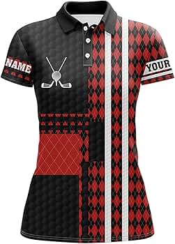 トップス house on the hill Tee (Argyle) 90 Black and Red Argyle Pattern Womens Golf Polo Shirt Custom Name
