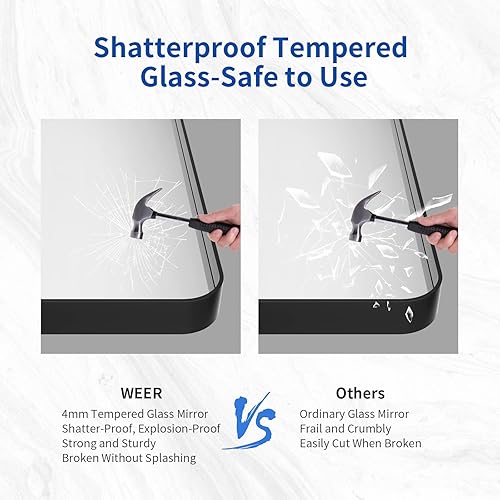 Miniatura 4 de WEER Espejo de baño con marco de metal negro de 55 x 36 pulgadas, espejo de tocador de baño negro de granja, espejos de pared redondos rectangulares