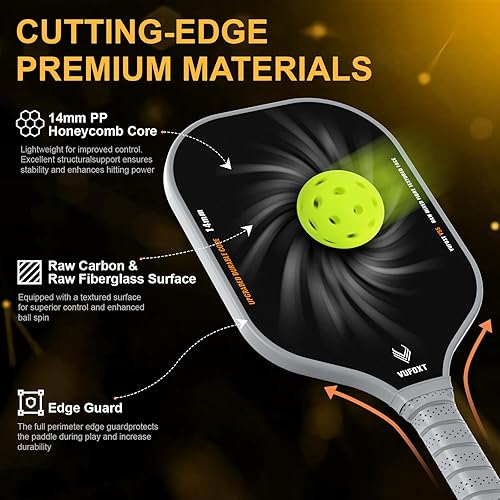 Miniatura 2 de Pickleball Paddles Set of 2, Lightweight Raw Carbon and Glass Fiber Surface Pickleball Racket Set with 14mm PP Honeycomb Core, USAPA Compliant, 4