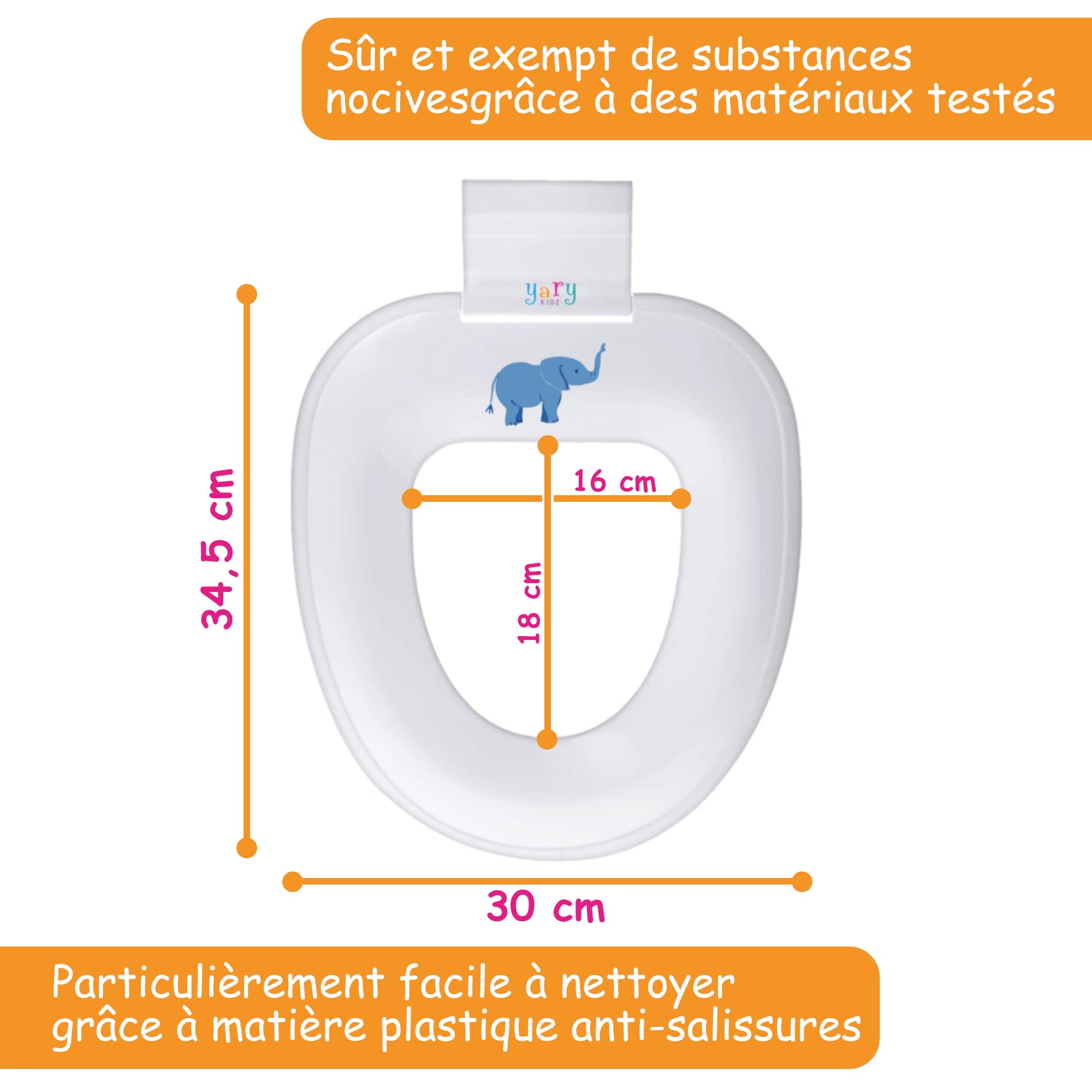 POTTY by yary KIDZ - siège de toilette pour enfants - réducteur de toilette blanc convenant à tous les sièges - comprend un jeu d'autocollants