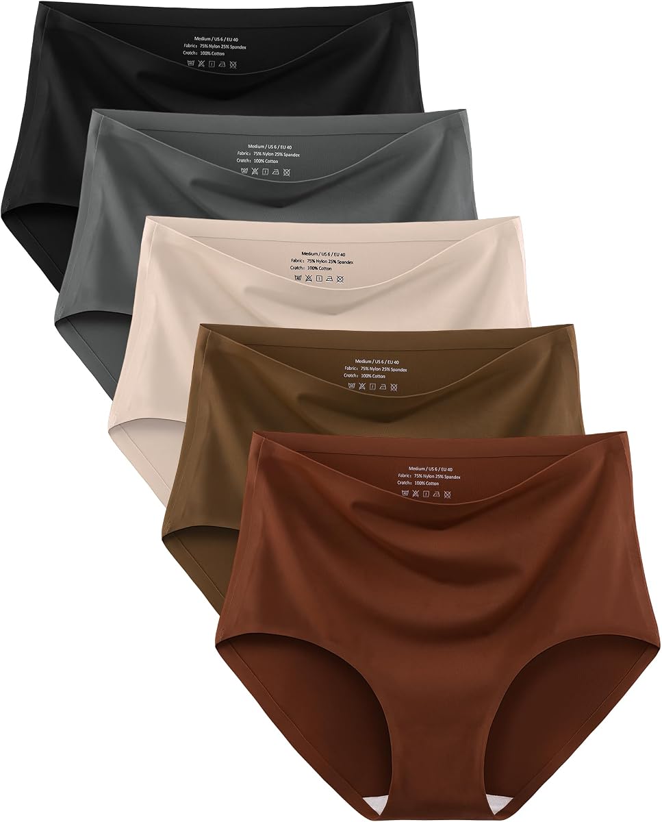 MISSWHO No Show High Waisted Seamless Underwear Women Soft Stretchy Panties 5 Pack