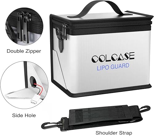 Miniatura 4 de Bolsa de seguridad ignífuga antiexplosión Colcase para batería Lipo almacenamiento y carga gran espacio altamente resistente bolsa doble cierre para