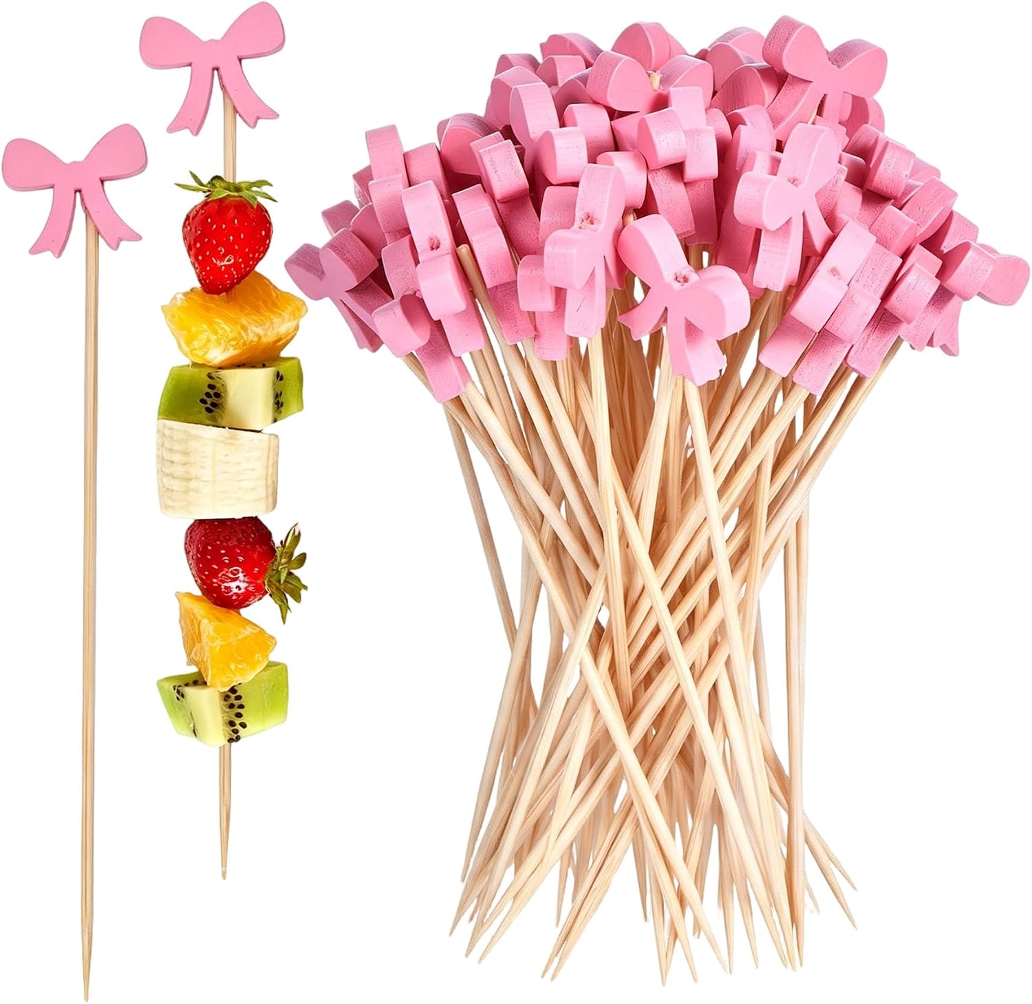 Pink Bow Cocktail Picks Decoration Toothpicks for Appetizers