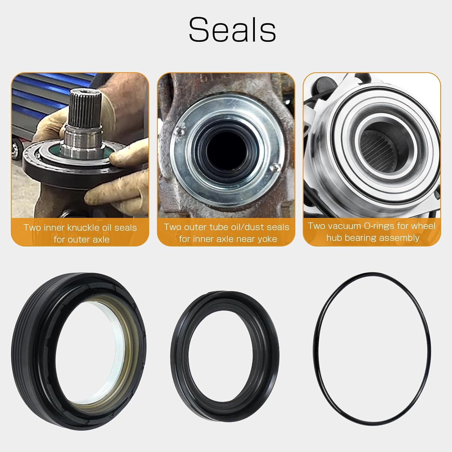 Front Axle Vaccum Knuckle & Tube Seal Kit Compatible with Ford F250 F350 F450 F550 Super Duty Excursion Dana 50 60 1998-2004 Front Axle Knuckle Tube Front Oil Seal Set Replace 50491 50381 41784-2