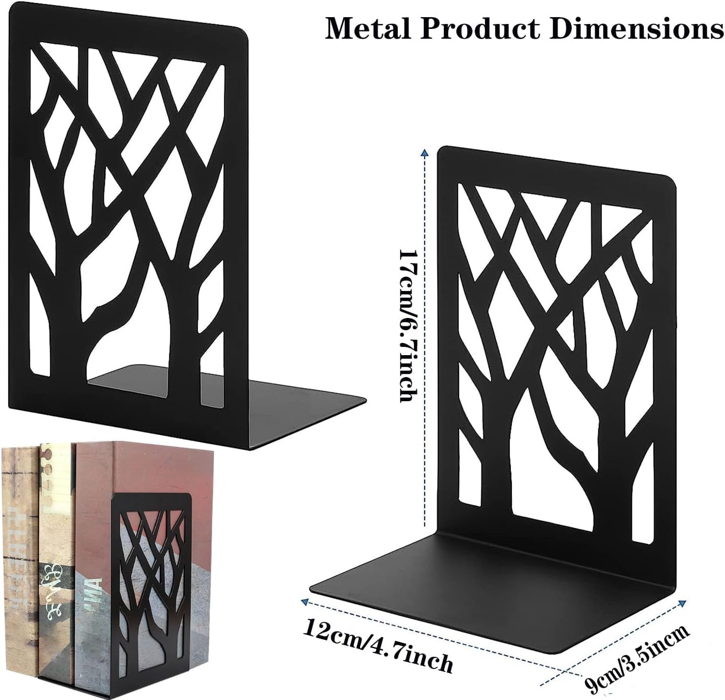 Fermalibri in Metallo per Scaffali, Bookends con Antiscivolo, Bianco