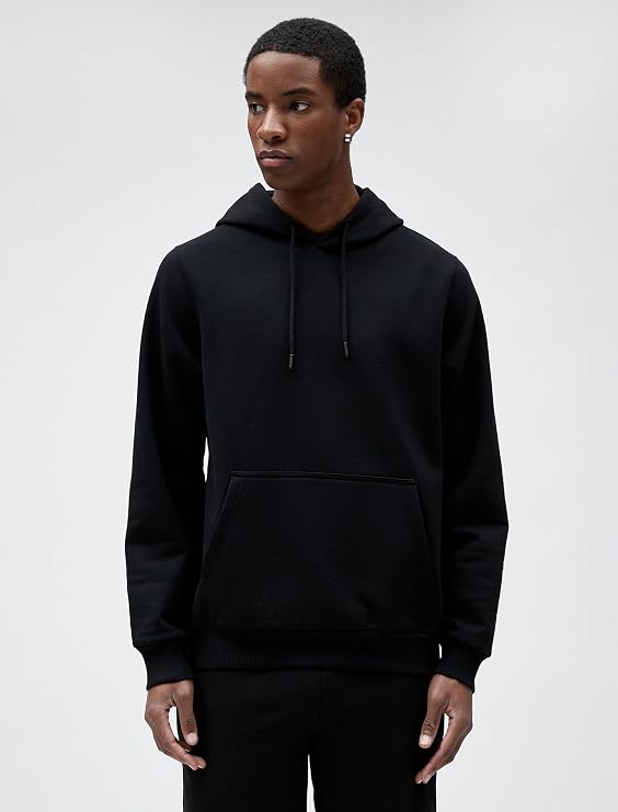 Basic Kapşonlu Sweat Cep Detaylı Uzun Kollu