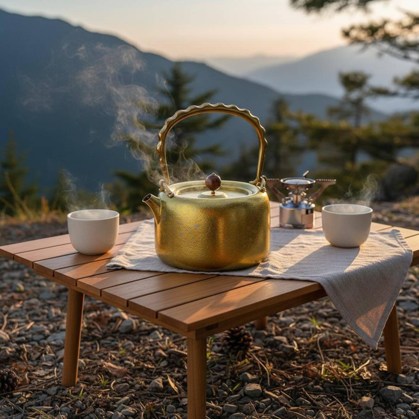 Tetera de Viaje al Aire Libre Tetera Hervidor Jarra Cafetera de Titanio Ligera y Resistente con Vertido Suave y Gran Capacidad Adecuada para Camping, Array, Azul Jingtailan