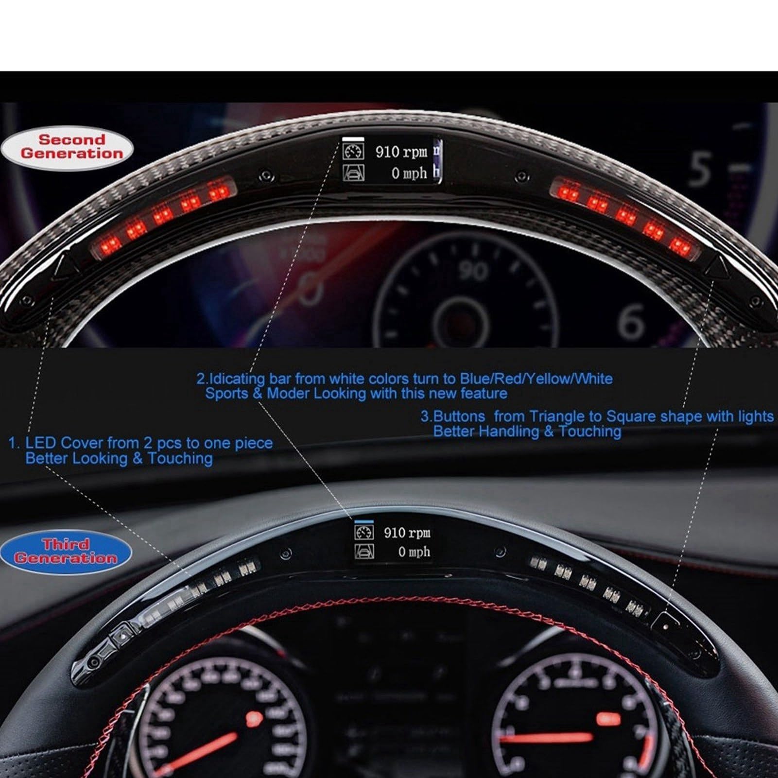 KIMISS Volante con Luces LED - Diseño de Carbono, Cargador HELLCAT 2015-2020 - Rendimiento Inspirado en las Carreras