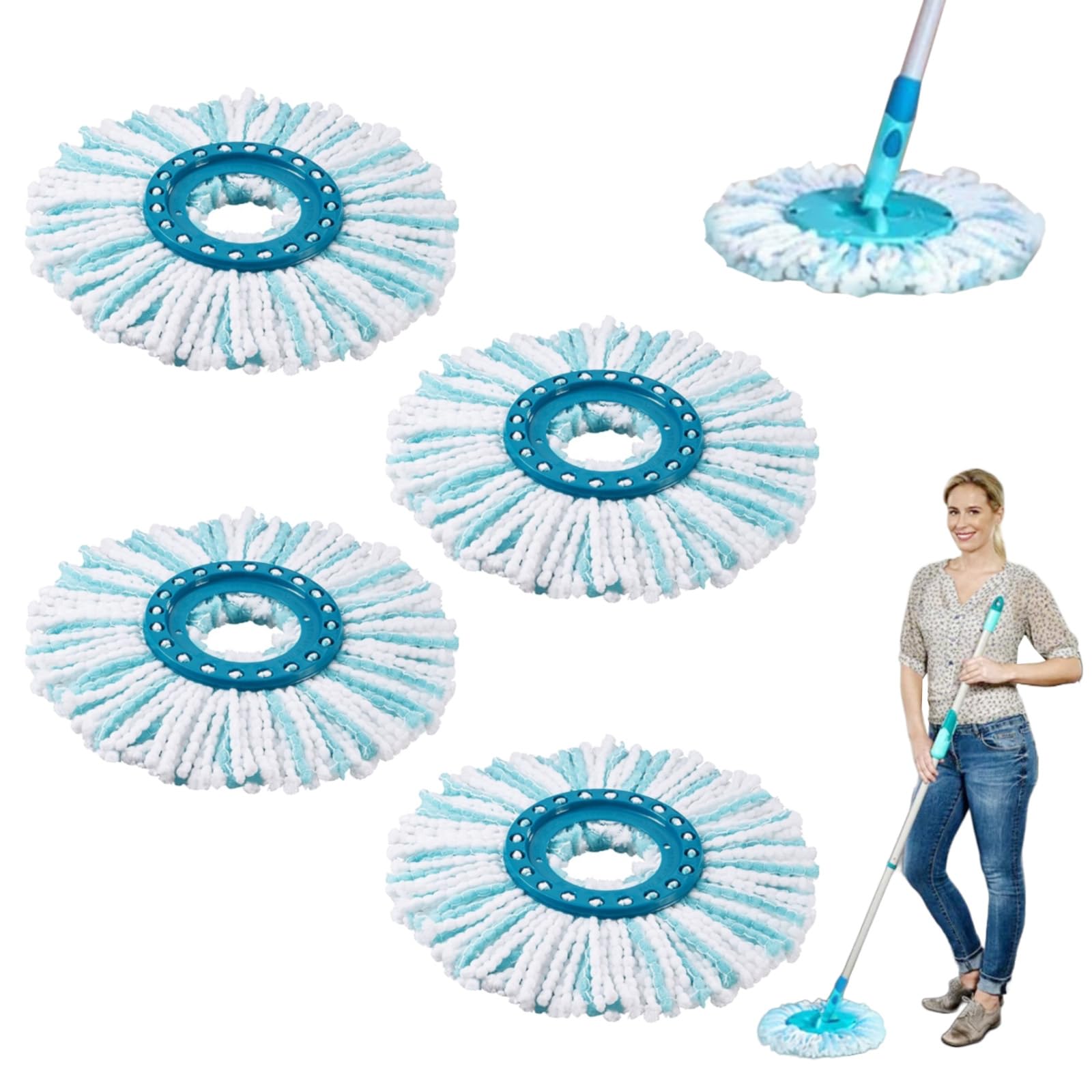4 Piezas Cabezal de Mopa de Recambio Compatible con Leifheit Clean Twist Disc Mop Ergo Kit, Cabezas de Fregona de Repuesto para Leifheit Recambio para Mopa, Repuesto para Fregona Microfibra